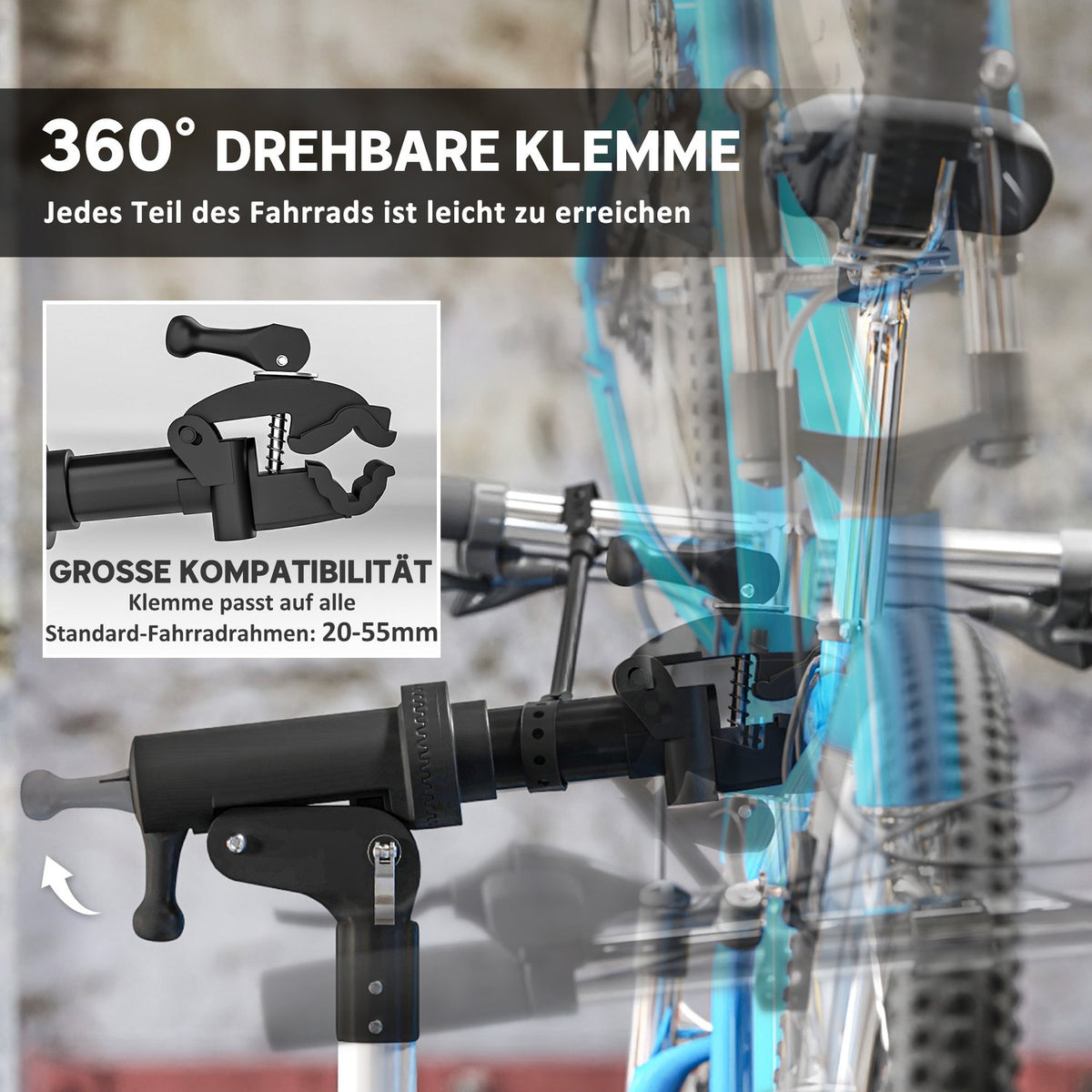 Bicycle assembly stand repair stand for bicycles up to 40 kg Bicycle stand, foldable, height-adjustable and 360° rotatable for racing bikes, mountain bikes, e-bikes