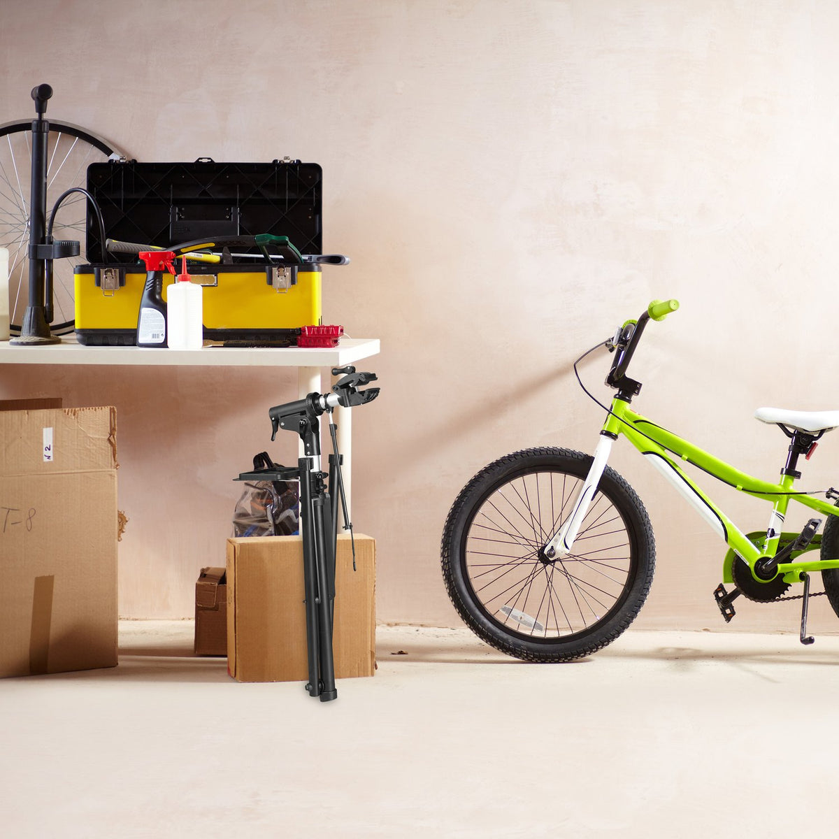 Bicycle mounting stand with handlebar holder