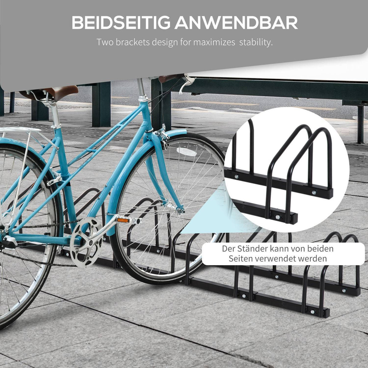 Bicycle stand, bike stand, stand, weatherproof, durable, floor and wall mounting, steel, up to 6 bicycles, black, 179 x 33 x 27 cm