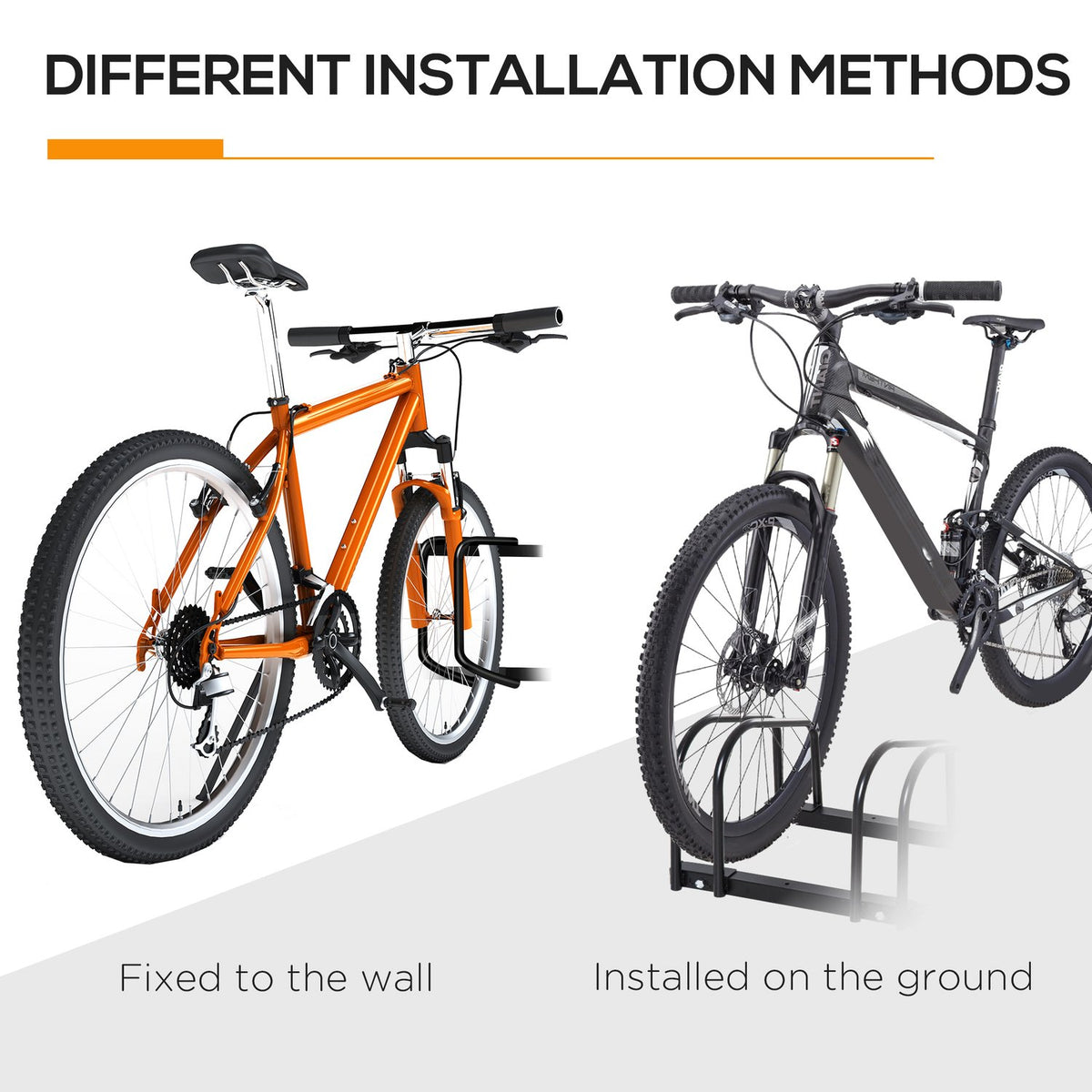 Bicycle stand, bike stand, stand, weatherproof, durable, floor and wall mounting, steel, up to 6 bicycles, black, 179 x 33 x 27 cm