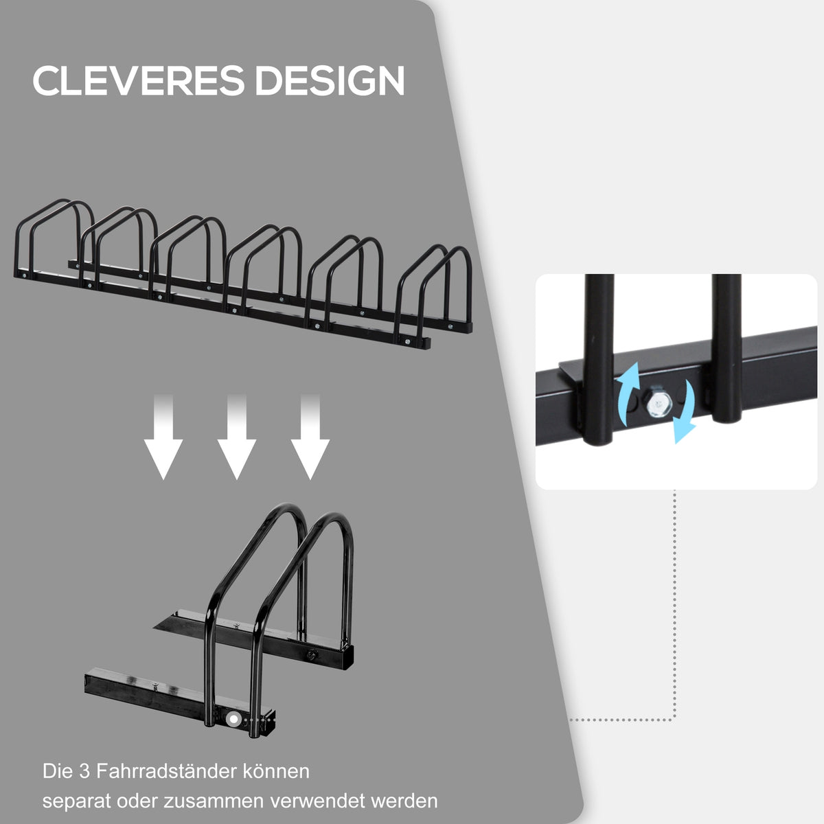 Bicycle stand, bike stand, stand, weatherproof, durable, floor and wall mounting, steel, up to 6 bicycles, black, 179 x 33 x 27 cm