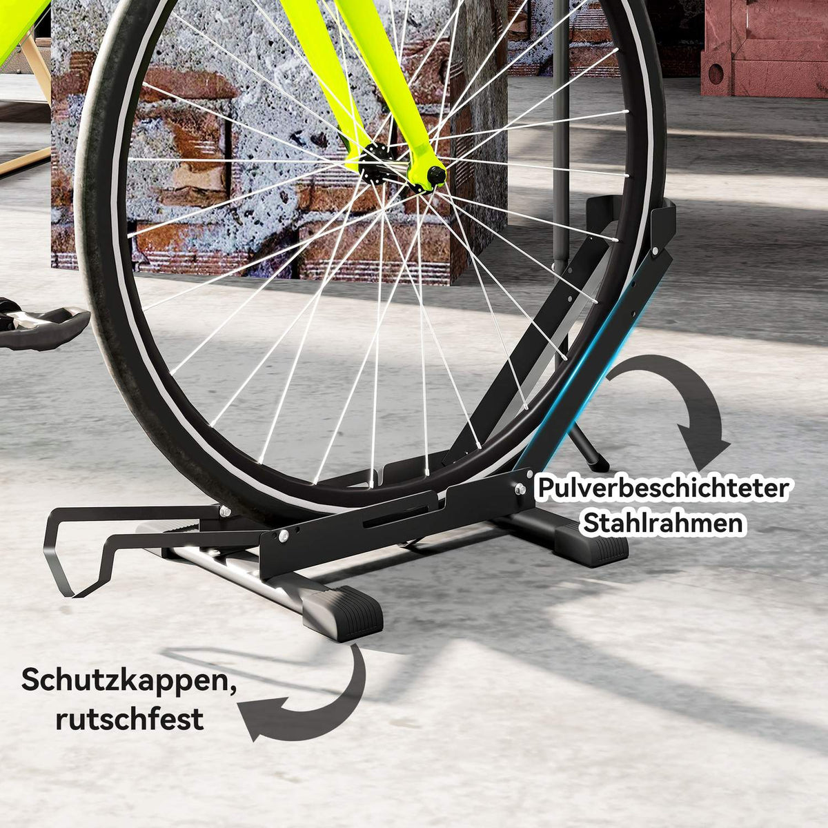 Bicycle stand for bicycles steel bicycle holder with 80 mm tire width 75 x 41 x 81H cm black