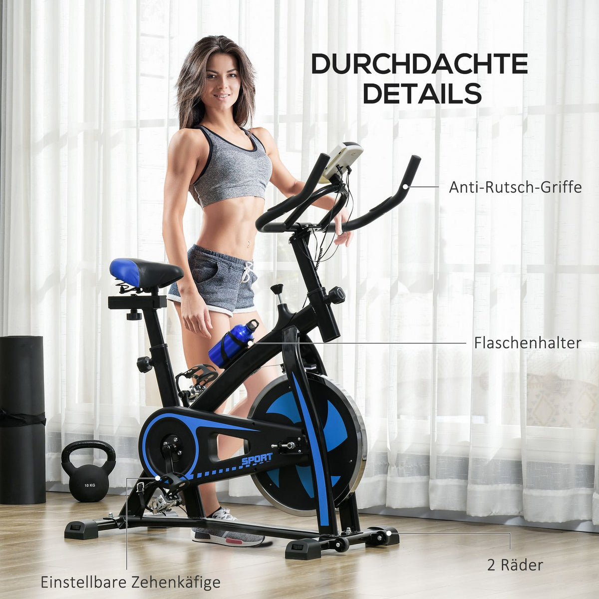 Bicycle trainer exercise bike with adjustable seat and resistance fitness bike with LCD display, heart rate sensor