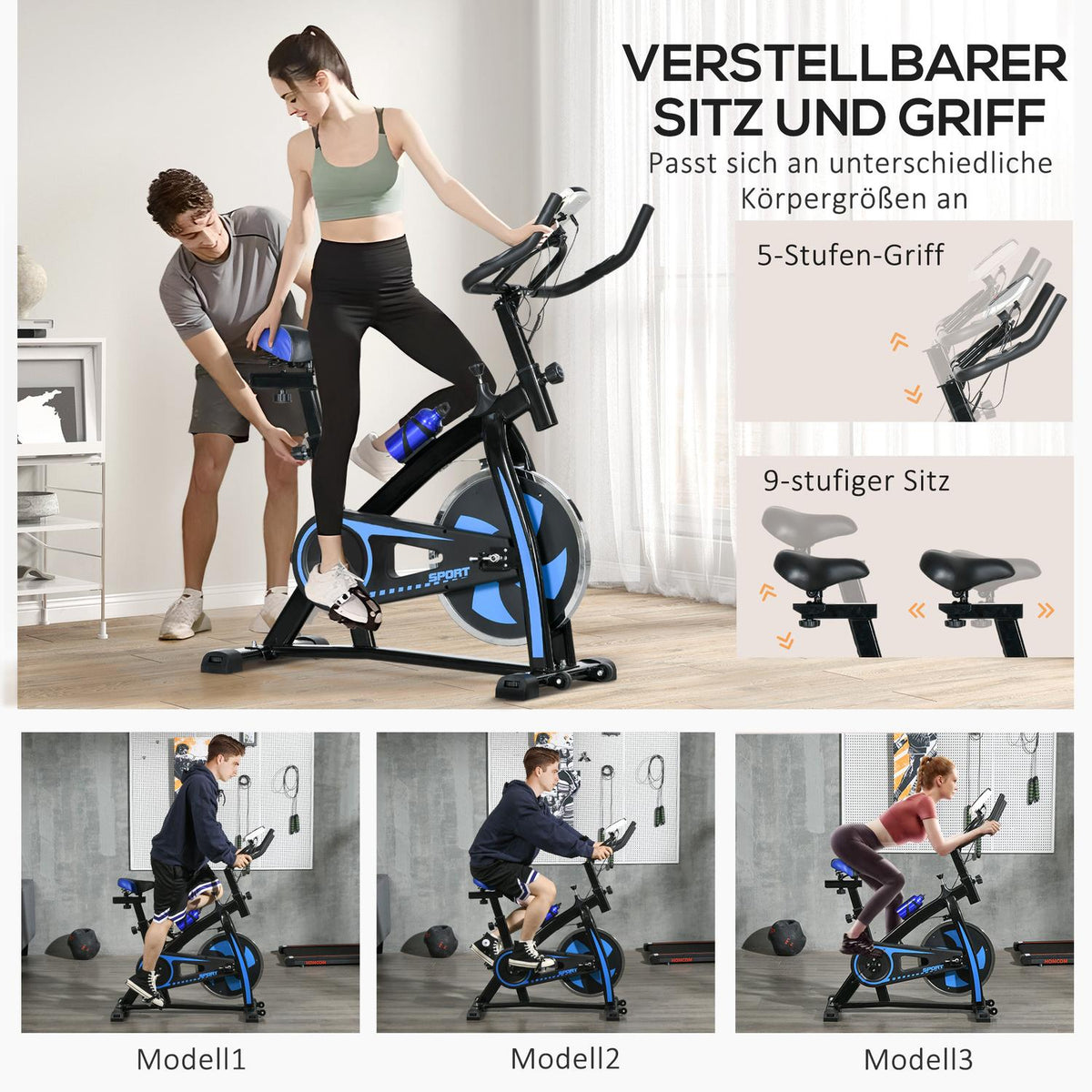 Bicycle trainer exercise bike with adjustable seat and resistance fitness bike with LCD display, heart rate sensor