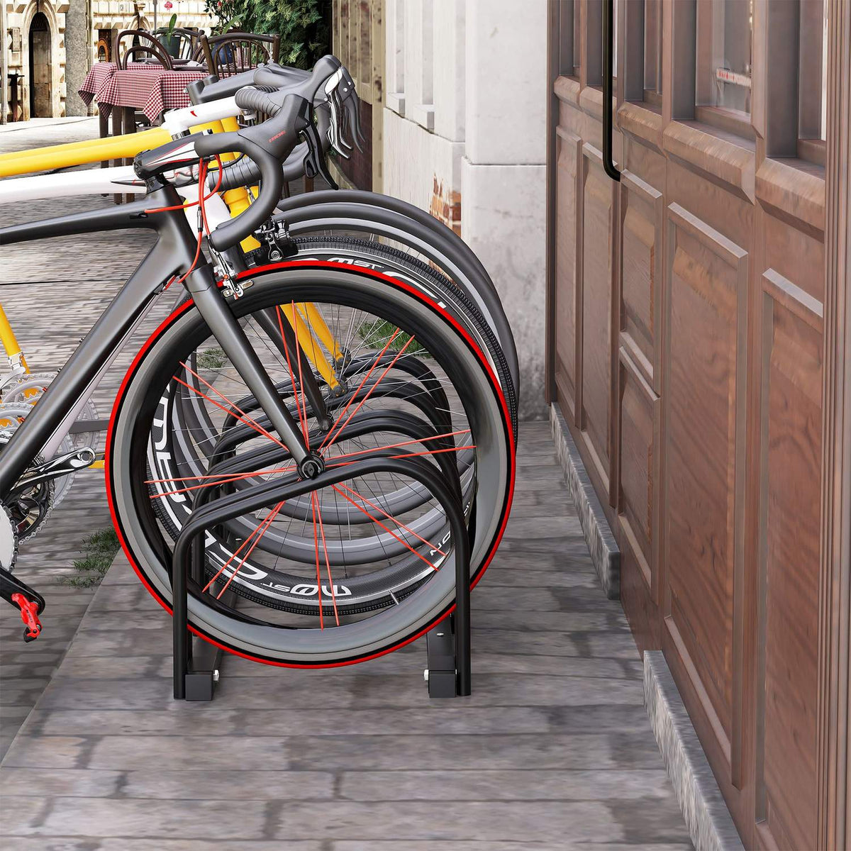 Bike Stand For Up To 5 Bikes Weatherproof, Durable, Floor & Wall Mounting, Steel, Silver, 145X33X27Cm