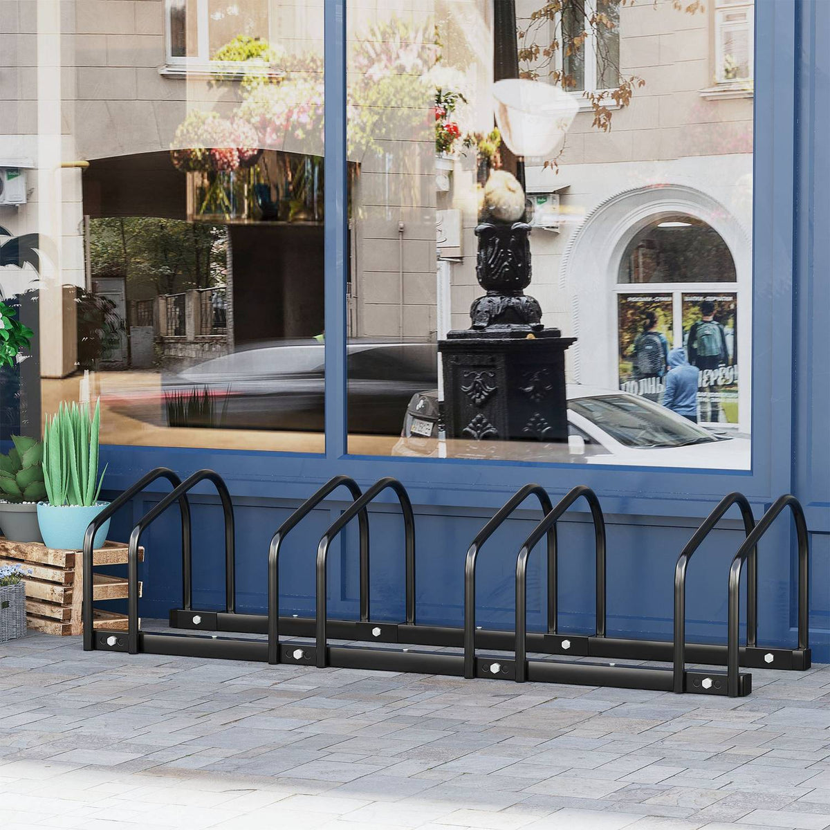 Bike Stand For Up To 5 Bikes Weatherproof, Durable, Floor & Wall Mounting, Steel, Silver, 145X33X27Cm