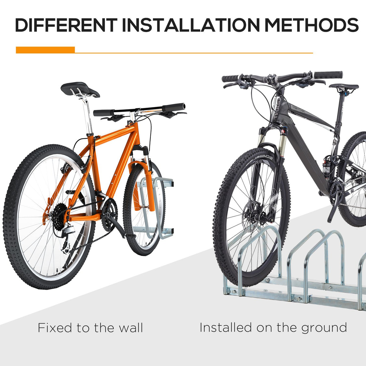 Bike Stand For Up To 6 Bikes Weatherproof, Durable, Floor & Wall Mounting, Steel, Silver, 179X33X27Cm
