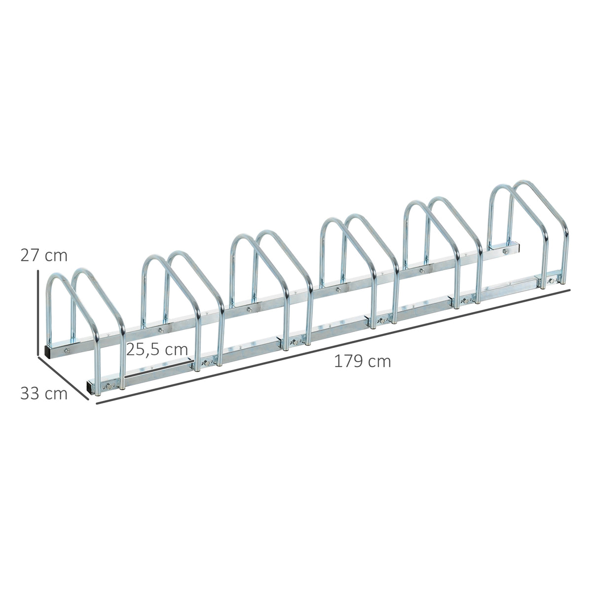 Bike Stand For Up To 6 Bikes Weatherproof, Durable, Floor & Wall Mounting, Steel, Silver, 179X33X27Cm