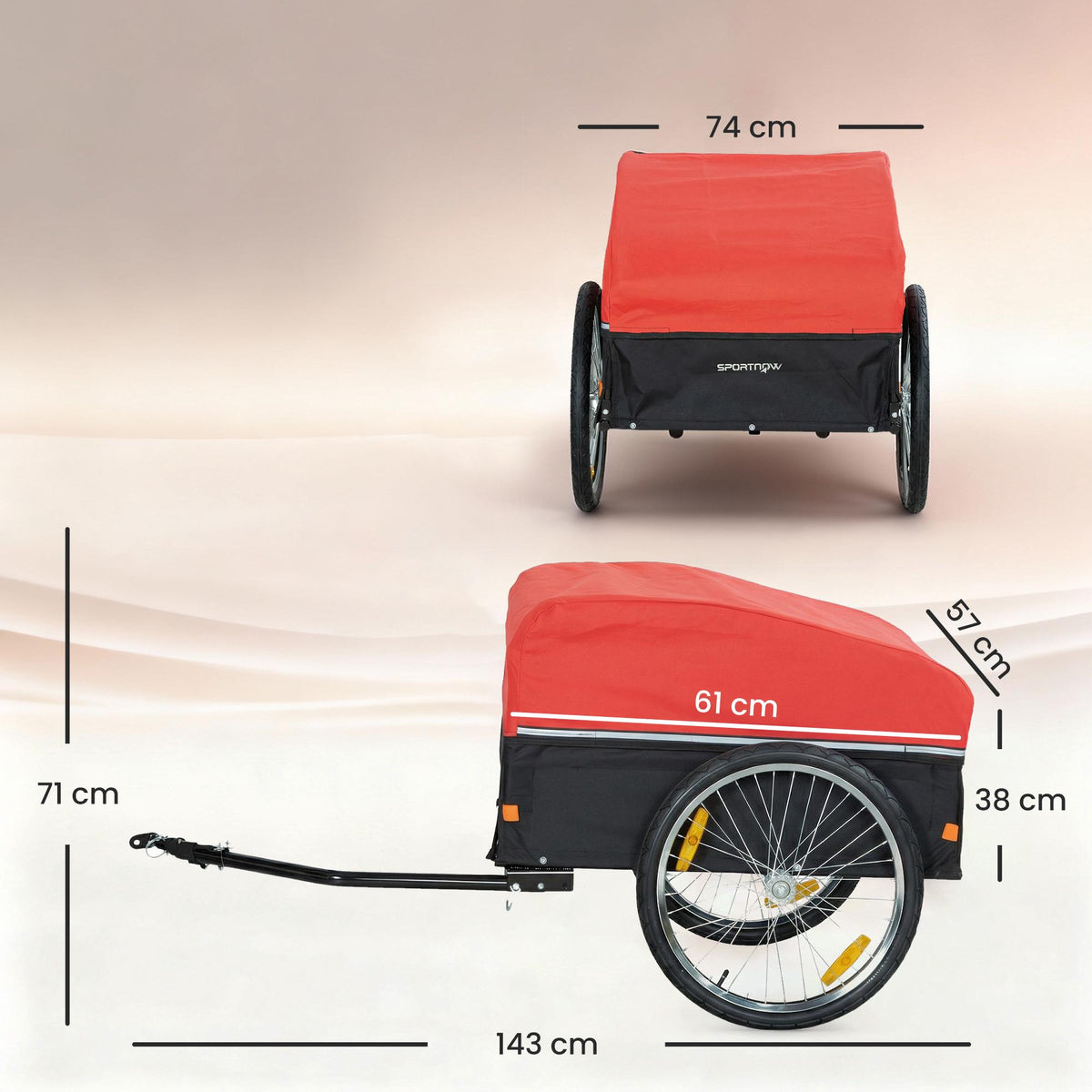 Bike Trailer with 170L Cargo Box, Fits 22"-28" Wheels