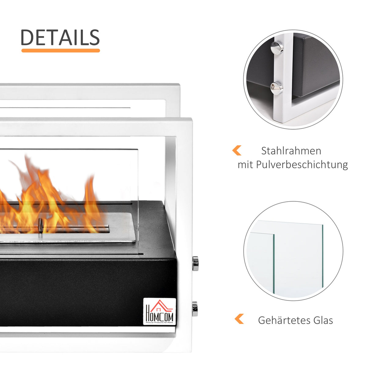 Bio Fireplace Ethanol Fireplace Bio Ethanol Burner 1.5L Burning Time No Smoke Metal Tempered Glass Black + White 39.5 X 25 X 30 Cm