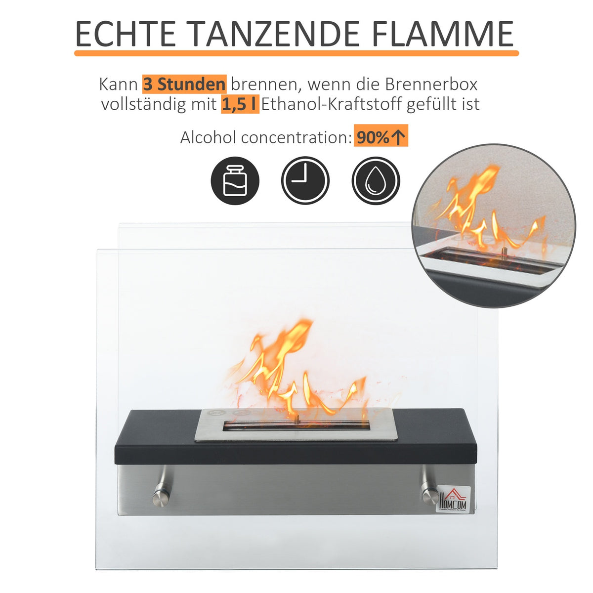 Bio Fireplace Ethanol Fireplace Bio Ethanol Burner 1.5L Burning Time No Smoke Stainless Steel 47 X 20 X 40 Cm