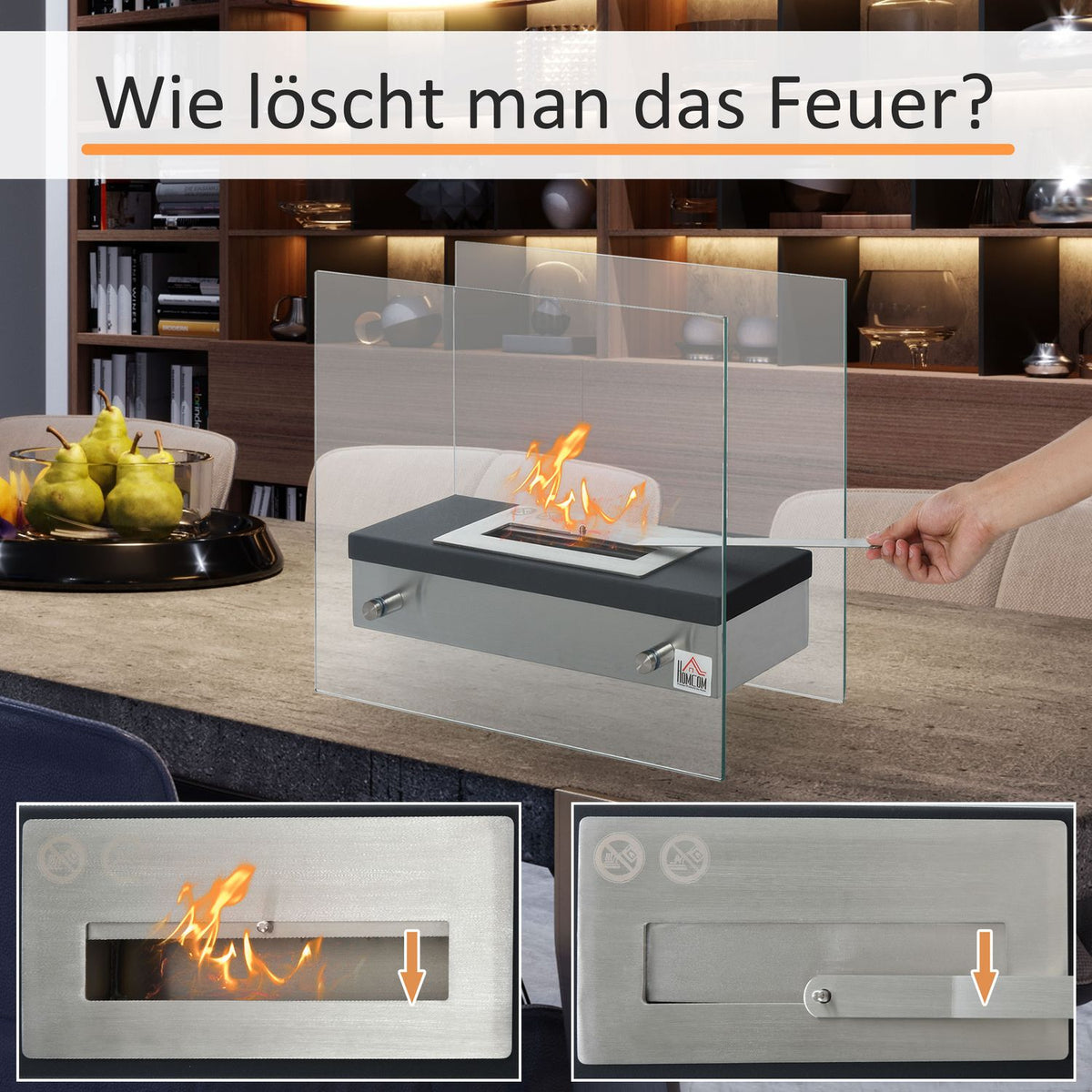 Bio Fireplace Ethanol Fireplace Bio Ethanol Burner 1.5L Burning Time No Smoke Stainless Steel 47 X 20 X 40 Cm