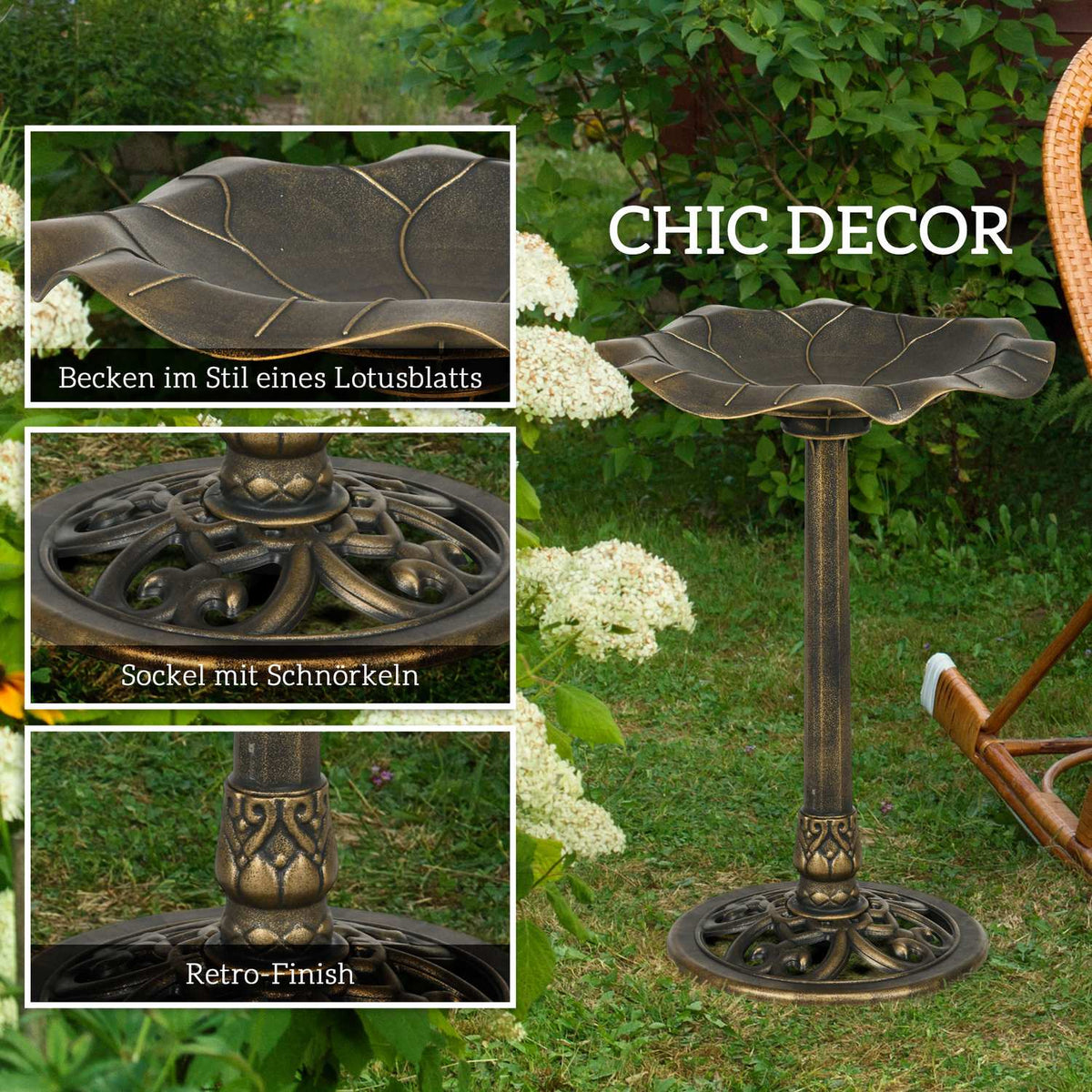 Bird Bath With Stand, 71Cm Height, Bird Bath, Bird Basin, Bird Feeder With Lotus Leaf Basin, Bronze