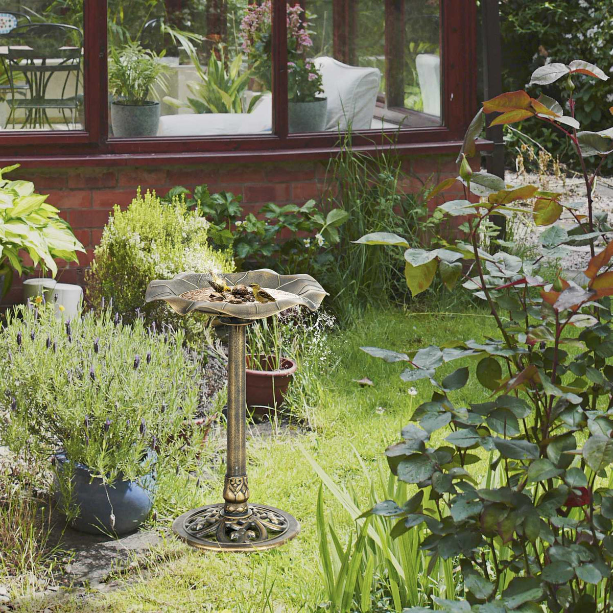 Bird Bath With Stand, 71Cm Height, Bird Bath, Bird Basin, Bird Feeder With Lotus Leaf Basin, Bronze