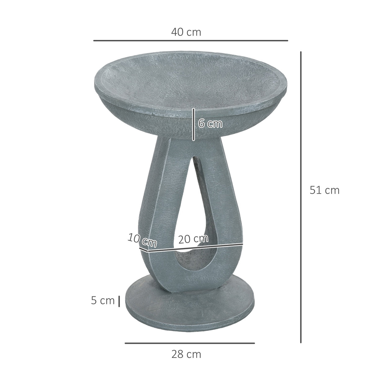 Bird Bath With Stone Look Stand, Bird Feeder, Wild Bird Bath For Garden & Balcony, Grey, 51Cm
