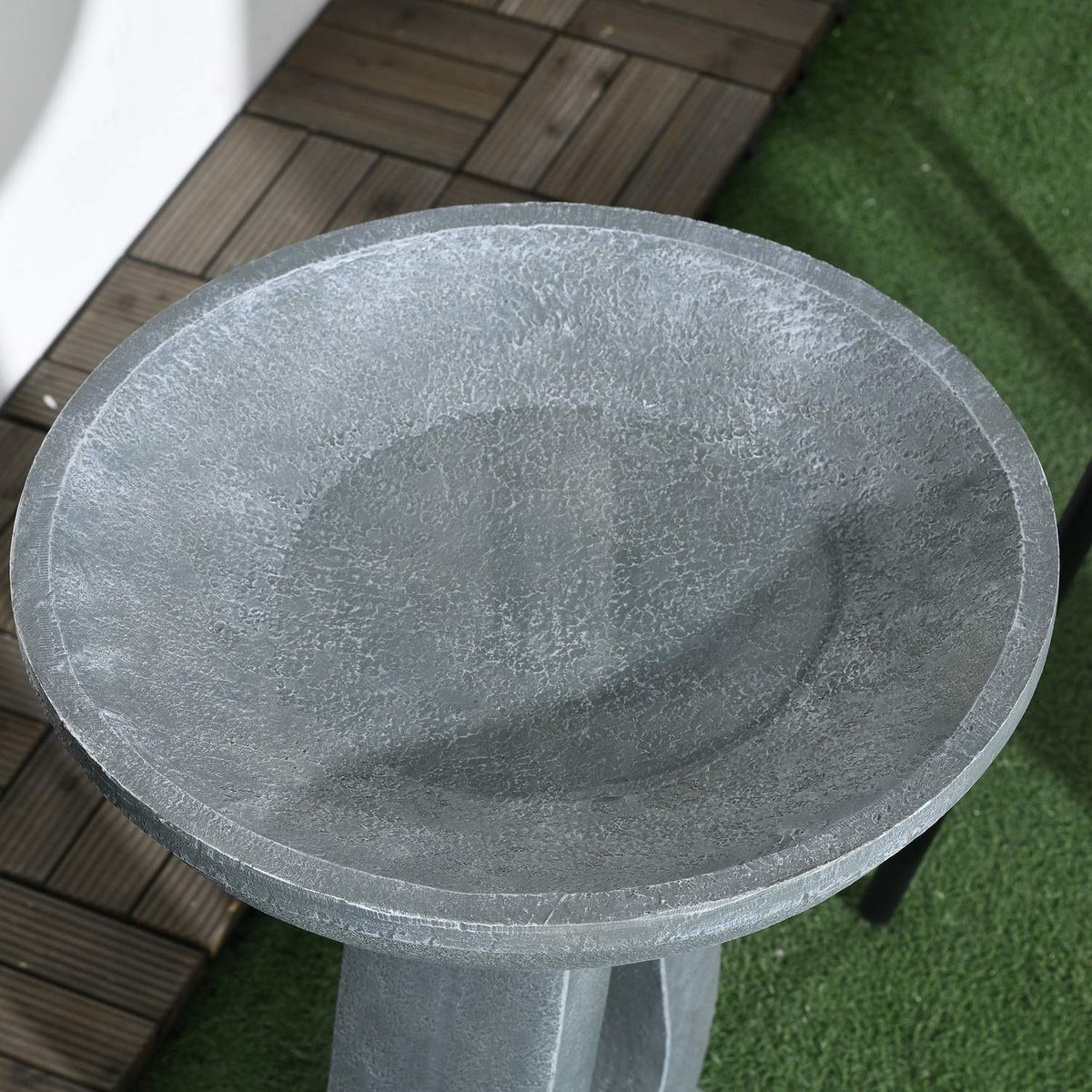 Bird Bath With Stone Look Stand, Bird Feeder, Wild Bird Bath For Garden & Balcony, Grey, 51Cm