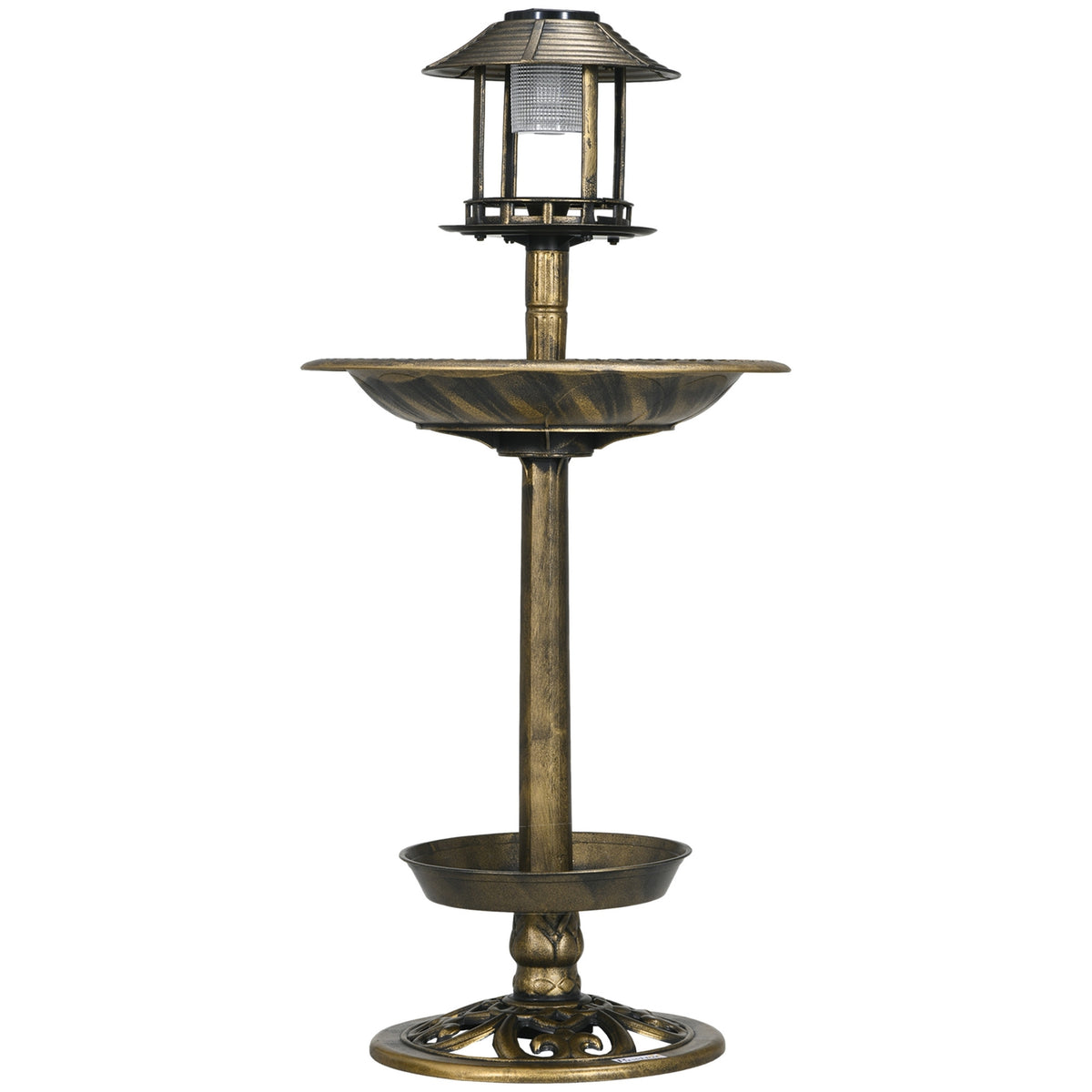 Bird Bath with Solar Light 110 cm Height Bird Bath Bird Feeder Bird Basin with Flower Base for Wild Birds Bronze