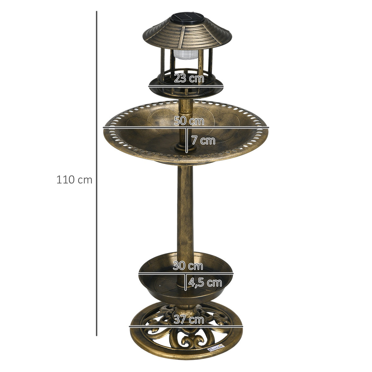 Bird Bath with Solar Light 110 cm Height Bird Bath Bird Feeder Bird Basin with Flower Base for Wild Birds Bronze