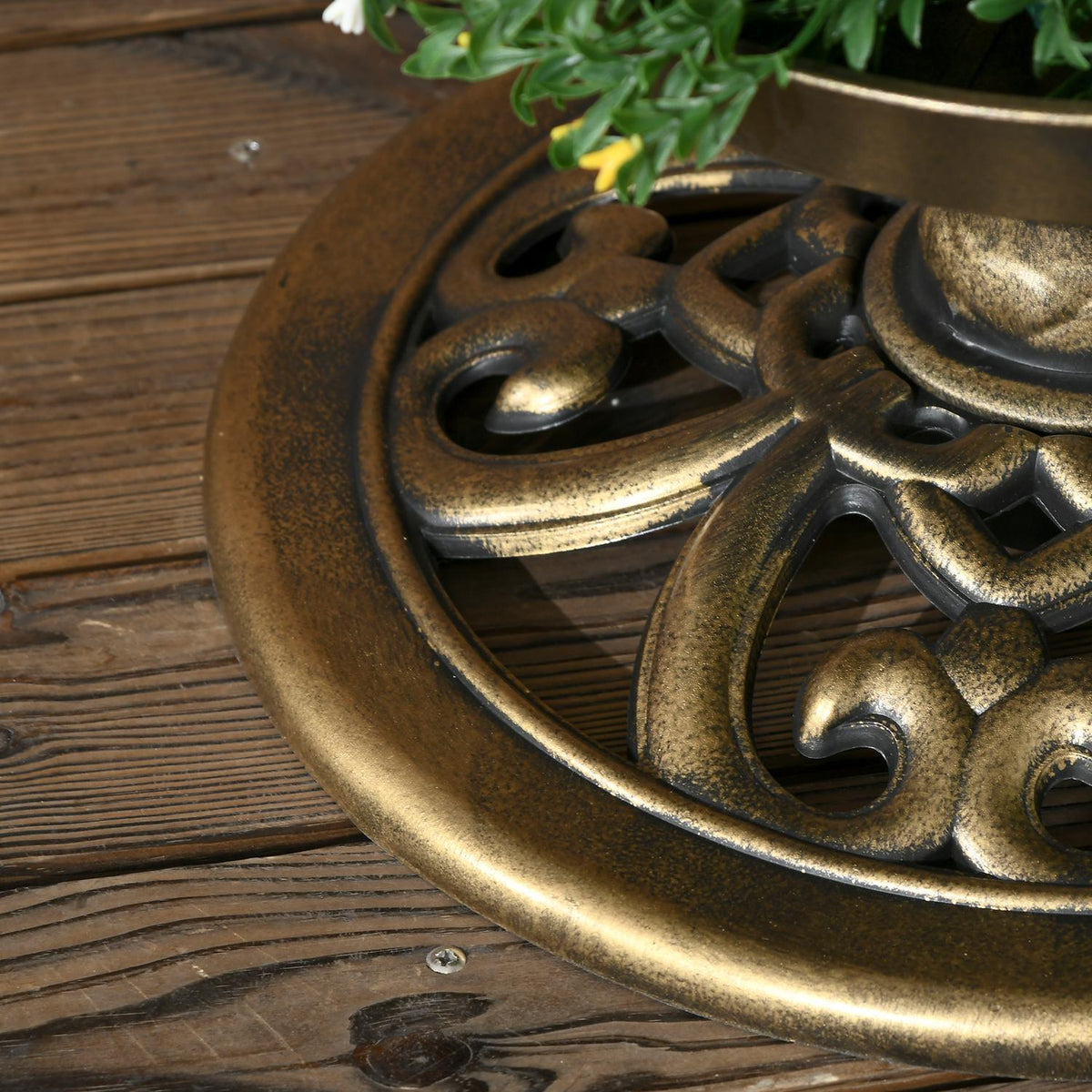 Bird Bath with Solar Light 110 cm Height Bird Bath Bird Feeder Bird Basin with Flower Base for Wild Birds Bronze