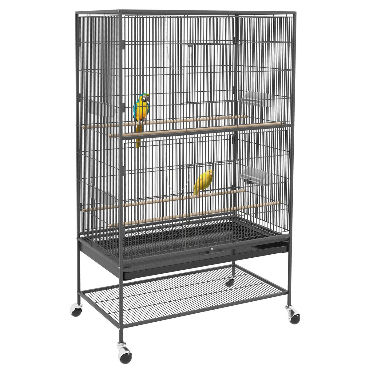 Bird Cage Bird Maker Bird Aviary With Perches, Bird House With Shelf, Floor Tray, Aviary With Doors, Wheels, Gray, 94 X 57 X 153 Cm