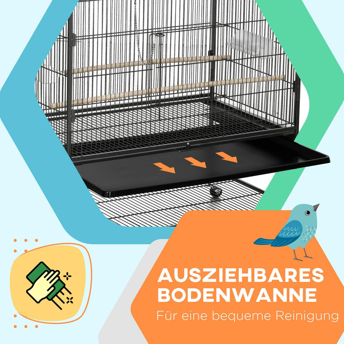 Bird Cage Bird Maker Bird Aviary With Perches, Bird House With Shelf, Floor Tray, Aviary With Doors, Wheels, Gray, 94 X 57 X 153 Cm