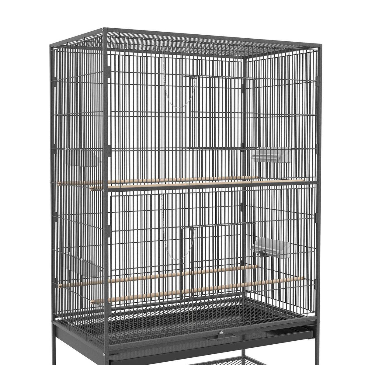 Bird Cage Bird Maker Bird Aviary With Perches, Bird House With Shelf, Floor Tray, Aviary With Doors, Wheels, Gray, 94 X 57 X 153 Cm