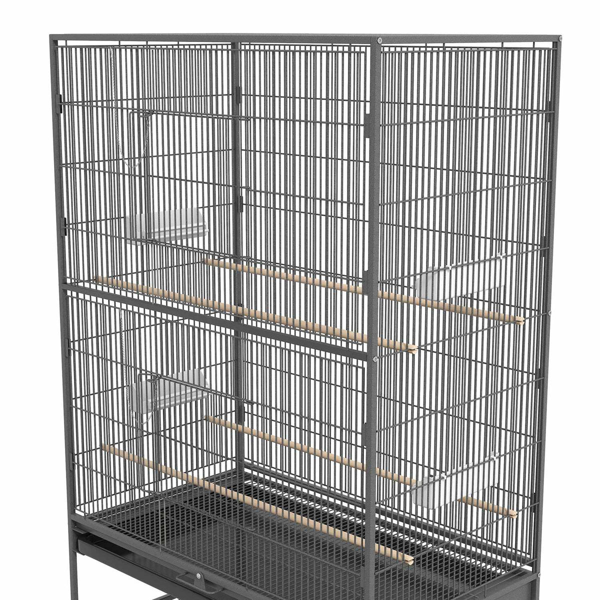 Bird Cage Bird Maker Bird Aviary With Perches, Bird House With Shelf, Floor Tray, Aviary With Doors, Wheels, Gray, 94 X 57 X 153 Cm