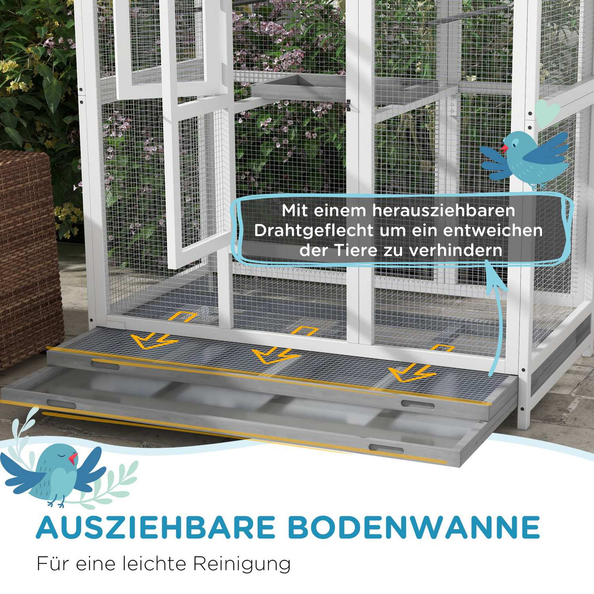 Bird Cage Budgie Cage With 4 Perches, Bird Builder With Extendable Floor Tray, Bird House For Canaries, Fir, 112 X 68 X 154 Cm