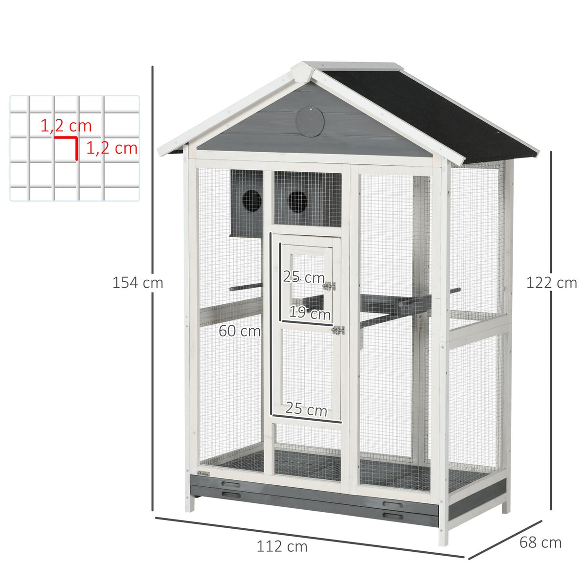 Bird Cage Budgie Cage With 4 Perches, Bird Builder With Extendable Floor Tray, Bird House For Canaries, Fir, 112 X 68 X 154 Cm