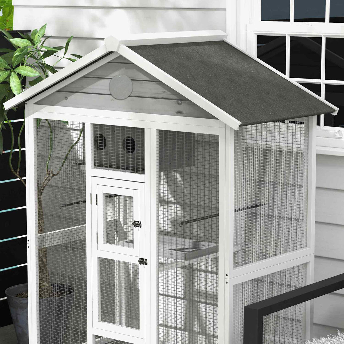 Bird Cage Budgie Cage With 4 Perches, Bird Builder With Extendable Floor Tray, Bird House For Canaries, Fir, 112 X 68 X 154 Cm