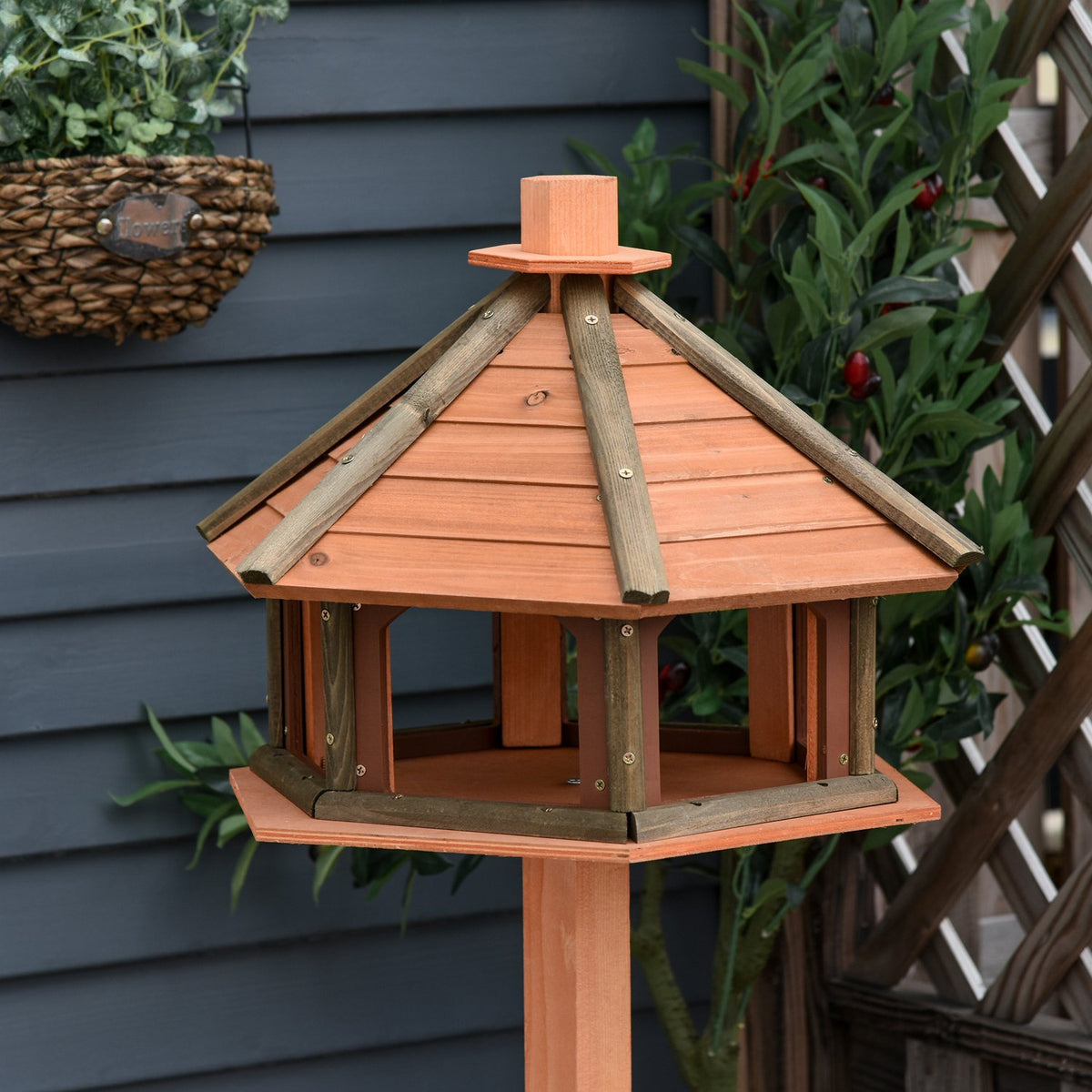 Bird House Bird Feeder Wooden Bird Villa Feeder Bird Stand Bird Table Bird House Play Stand With Waterproof Roof Natural Diameter 52 X 130 H Cm