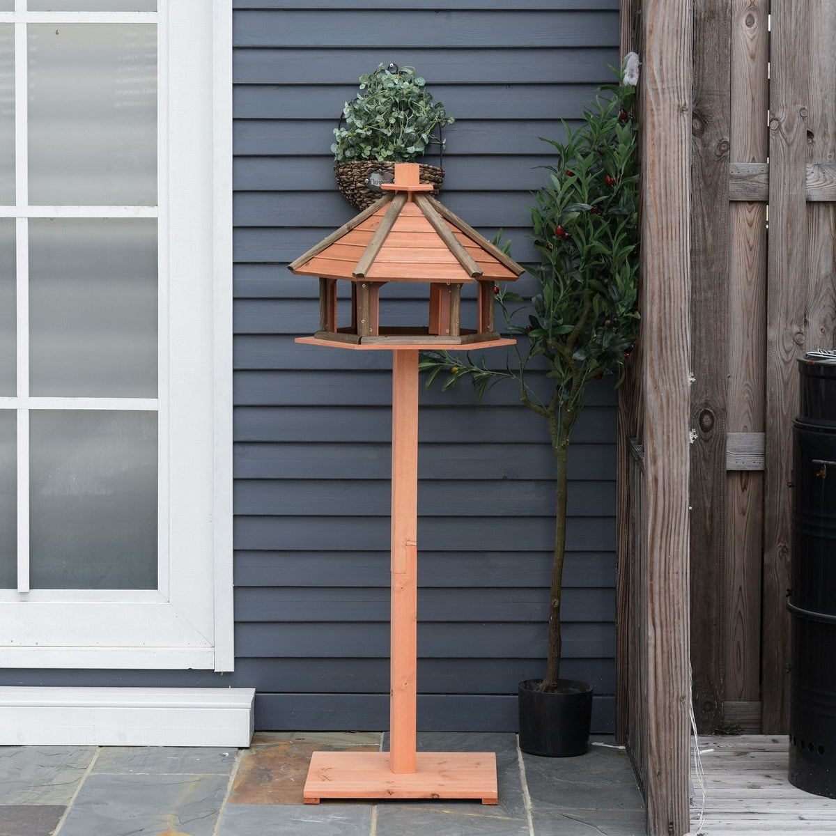 Bird House Bird Feeder Wooden Bird Villa Feeder Bird Stand Bird Table Bird House Play Stand With Waterproof Roof Natural Diameter 52 X 130 H Cm