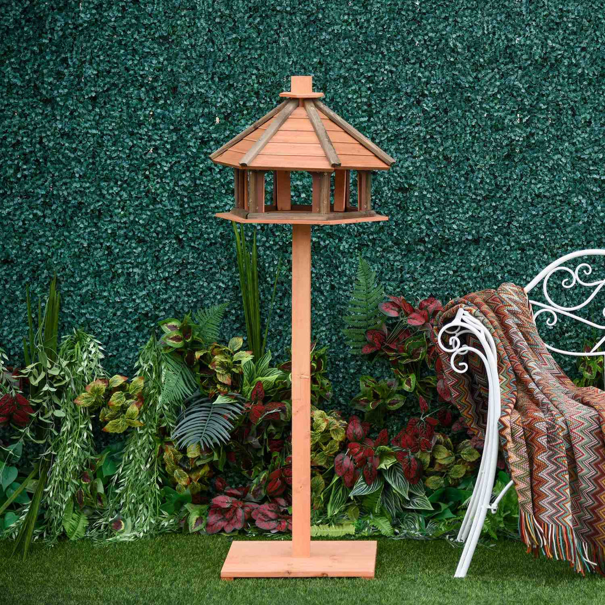 Bird House Bird Feeder Wooden Bird Villa Feeder Bird Stand Bird Table Bird House Play Stand With Waterproof Roof Natural Diameter 52 X 130 H Cm