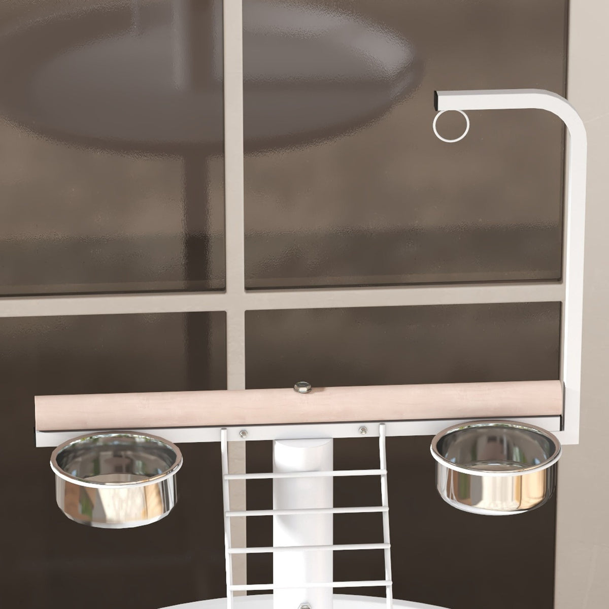 Bird Stand with Feeding Station, Wheels, Perches, Bird Feeder, Bird Feeder with Ladder for Garden, Balcony, Steel, White