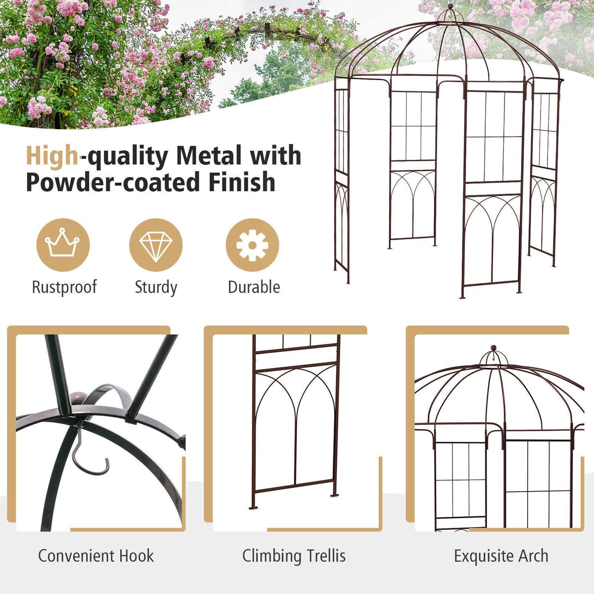 Birdcage Garden Arbor 8.4 Ft Metal Arch With Stakes