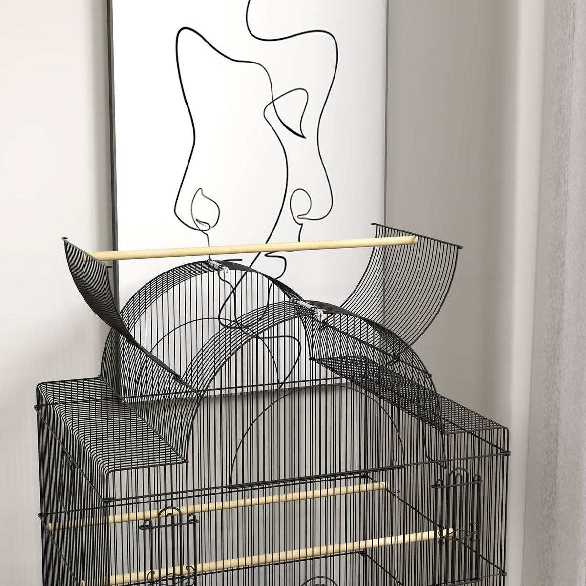Bird cage large budgie cage with tray, storage space, feeding station, bird house with wheels for canaries, steel 63 x 53 x 144 cm black