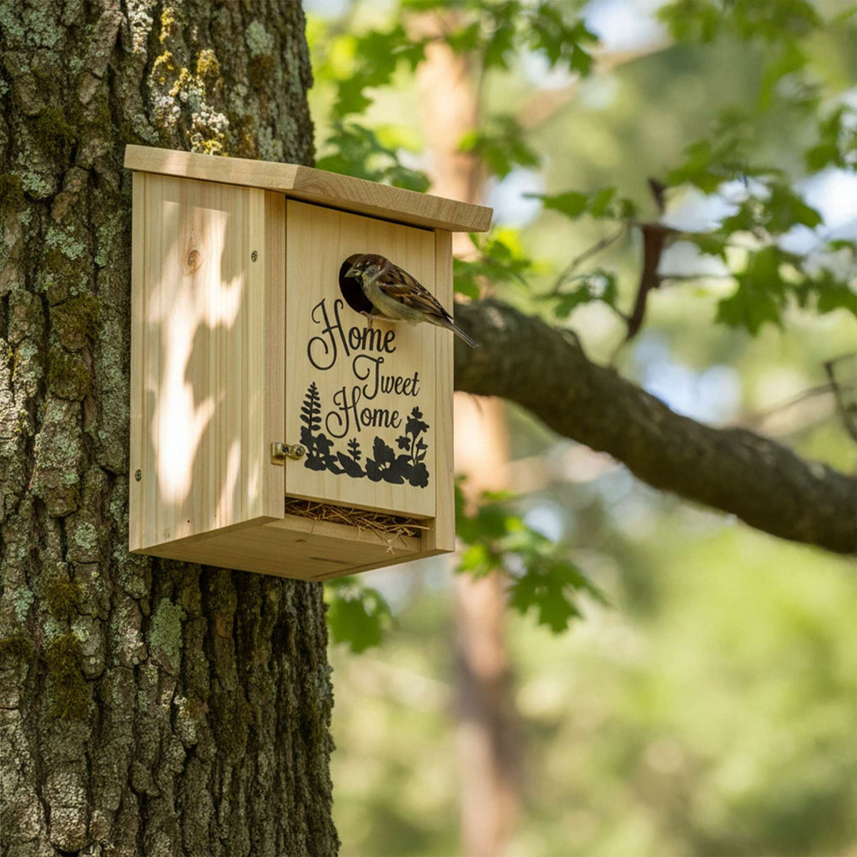 Birdhouse for Small Birds, Red with Green Roof