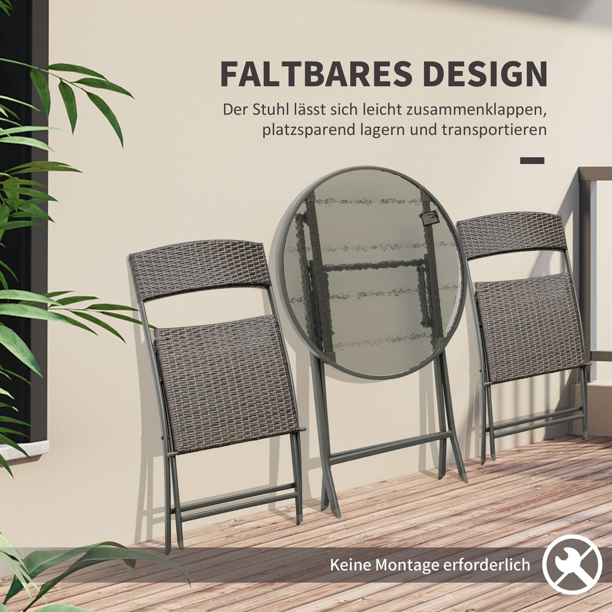 Bistro Set Balcony Set Polyrattan 3-Piece Folding Garden Brown