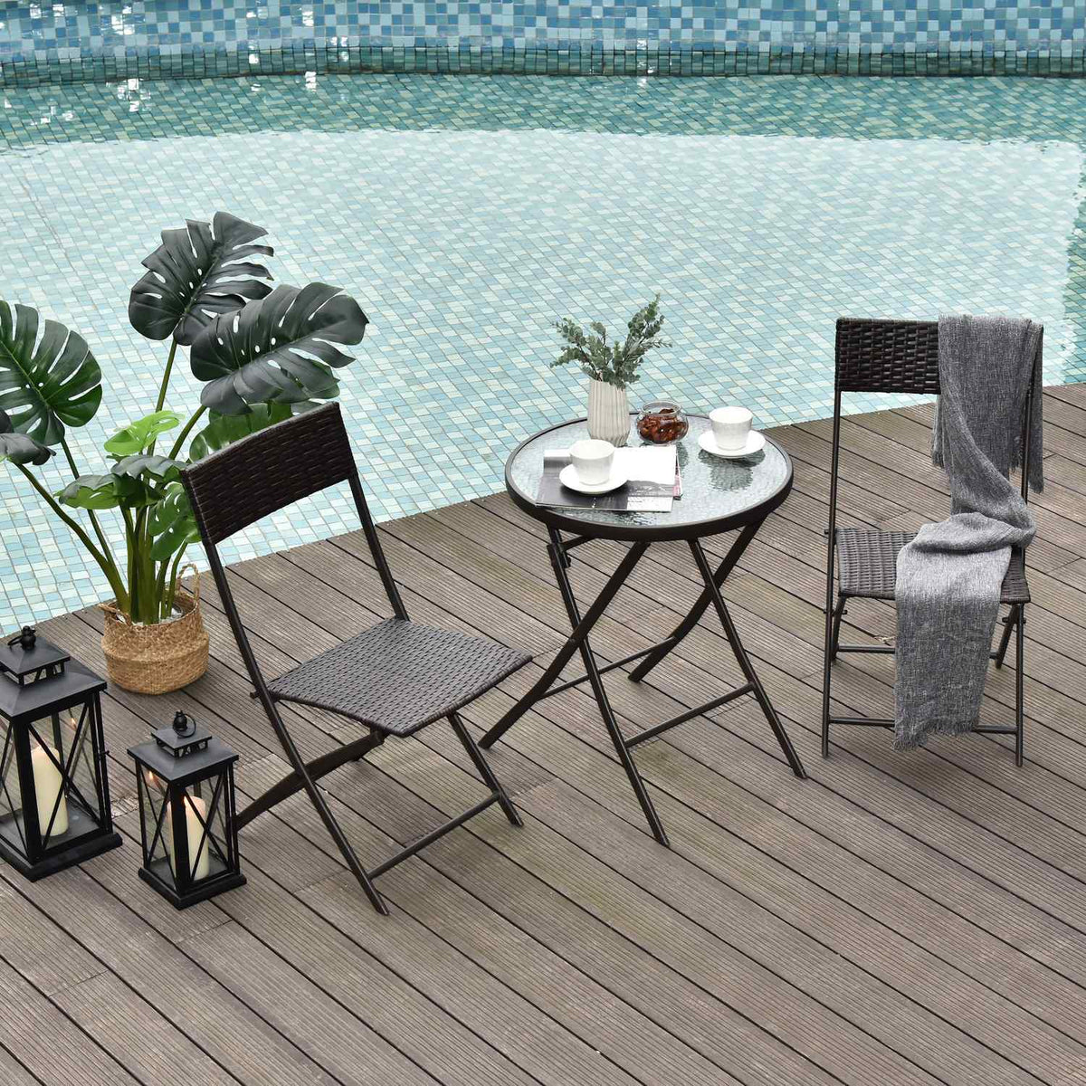 Bistro Set Balcony Set Polyrattan 3-Piece Folding Garden Brown