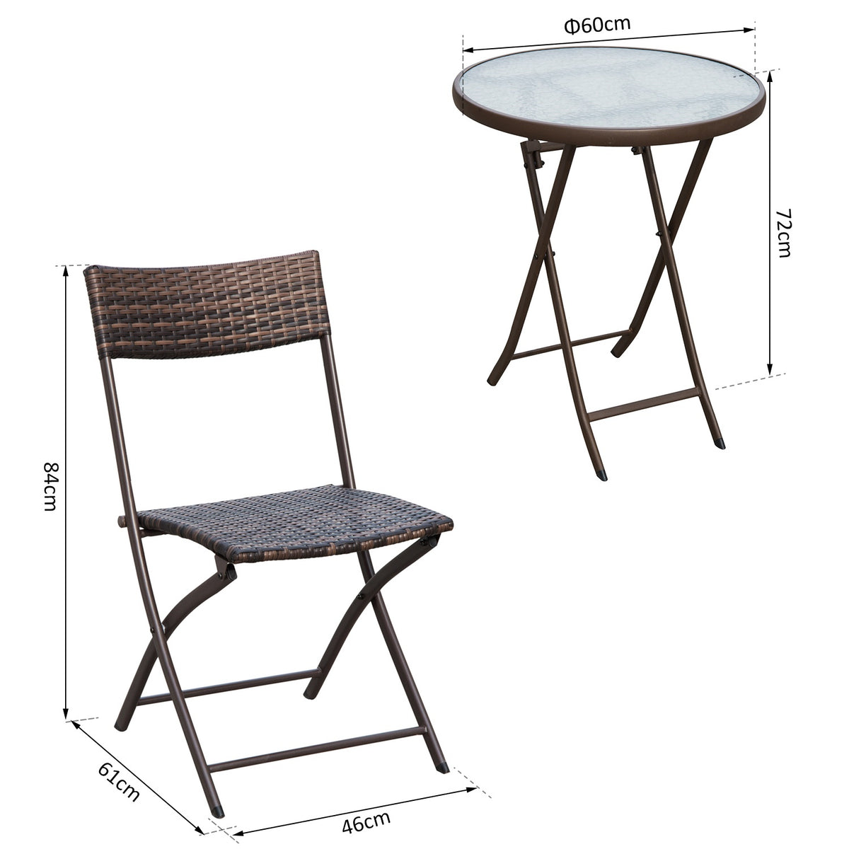 Bistro Set Balcony Set Polyrattan 3-Piece Folding Garden Brown