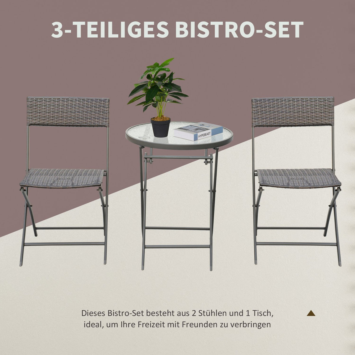 Bistro Set Balcony Set Polyrattan 3-Piece Folding Garden Brown