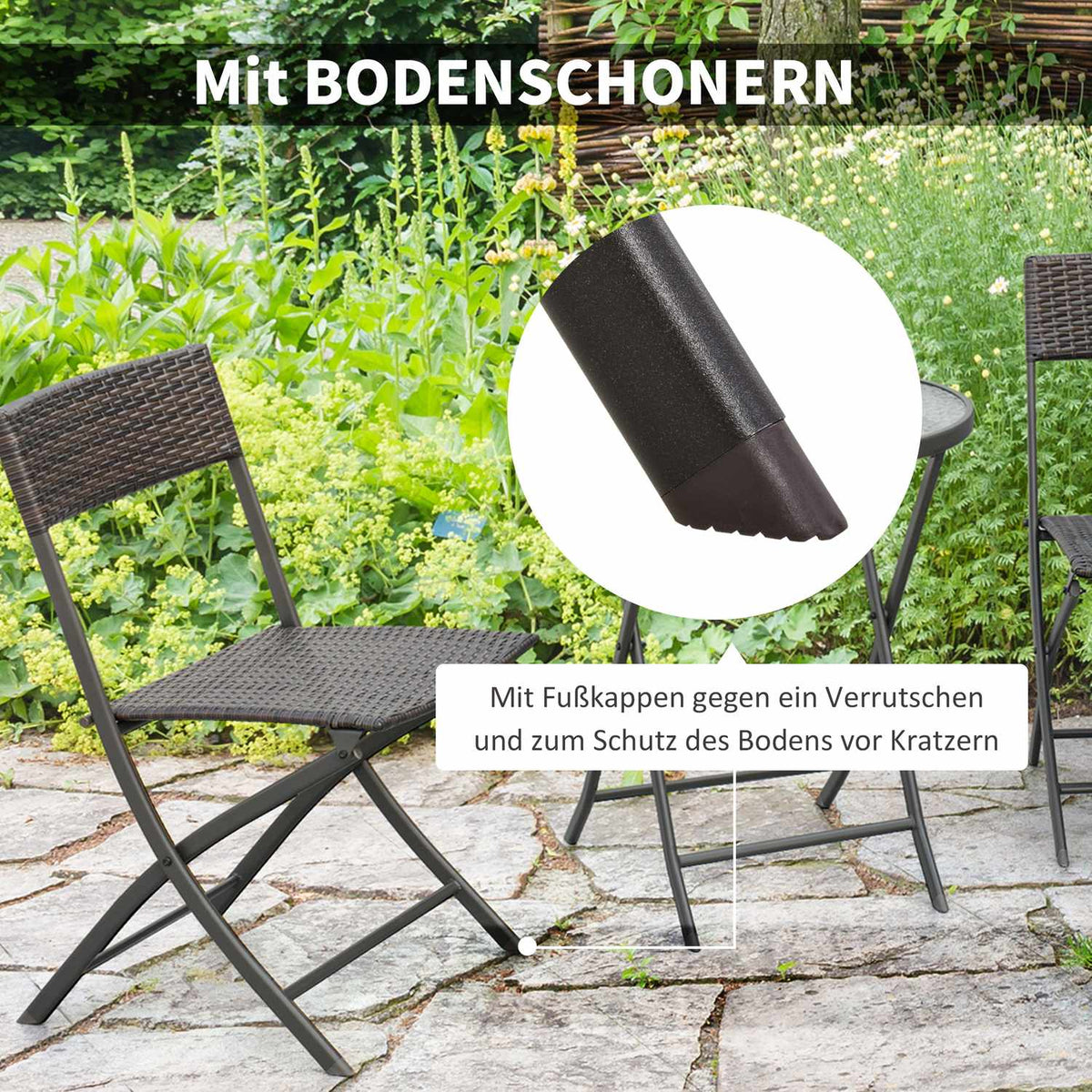 Bistro Set Balcony Set Polyrattan 3-Piece Folding Garden Brown