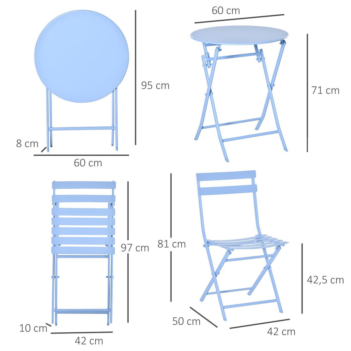 Bistro Set For 2 People Balcony Furniture Set Patio Yard Garden Light Blue