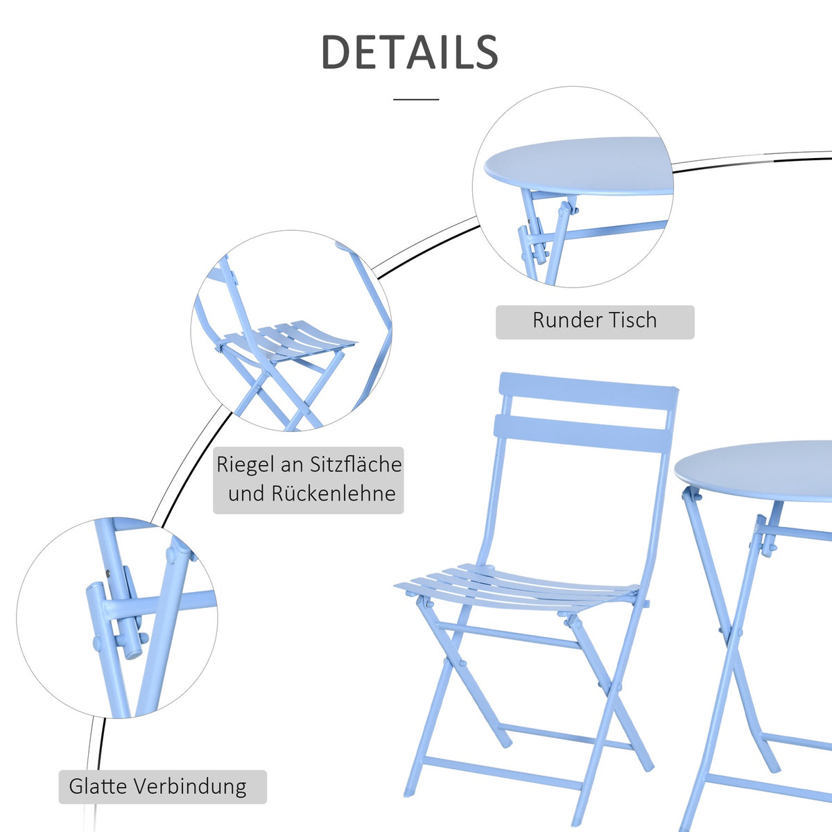 Bistro Set For 2 People Balcony Furniture Set Patio Yard Garden Light Blue