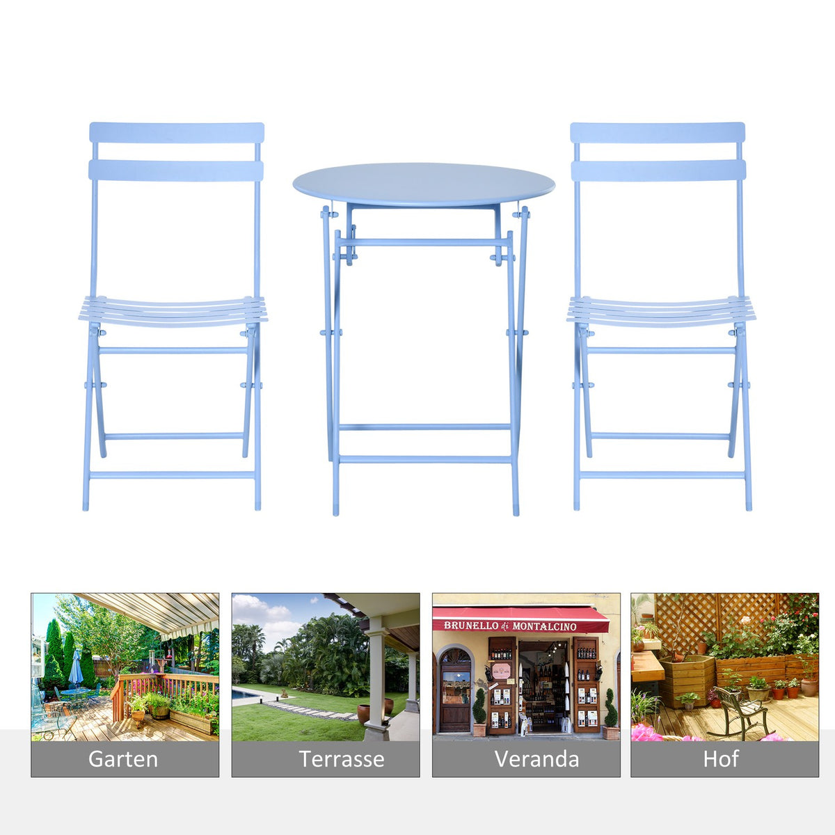 Bistro Set For 2 People Balcony Furniture Set Patio Yard Garden Light Blue