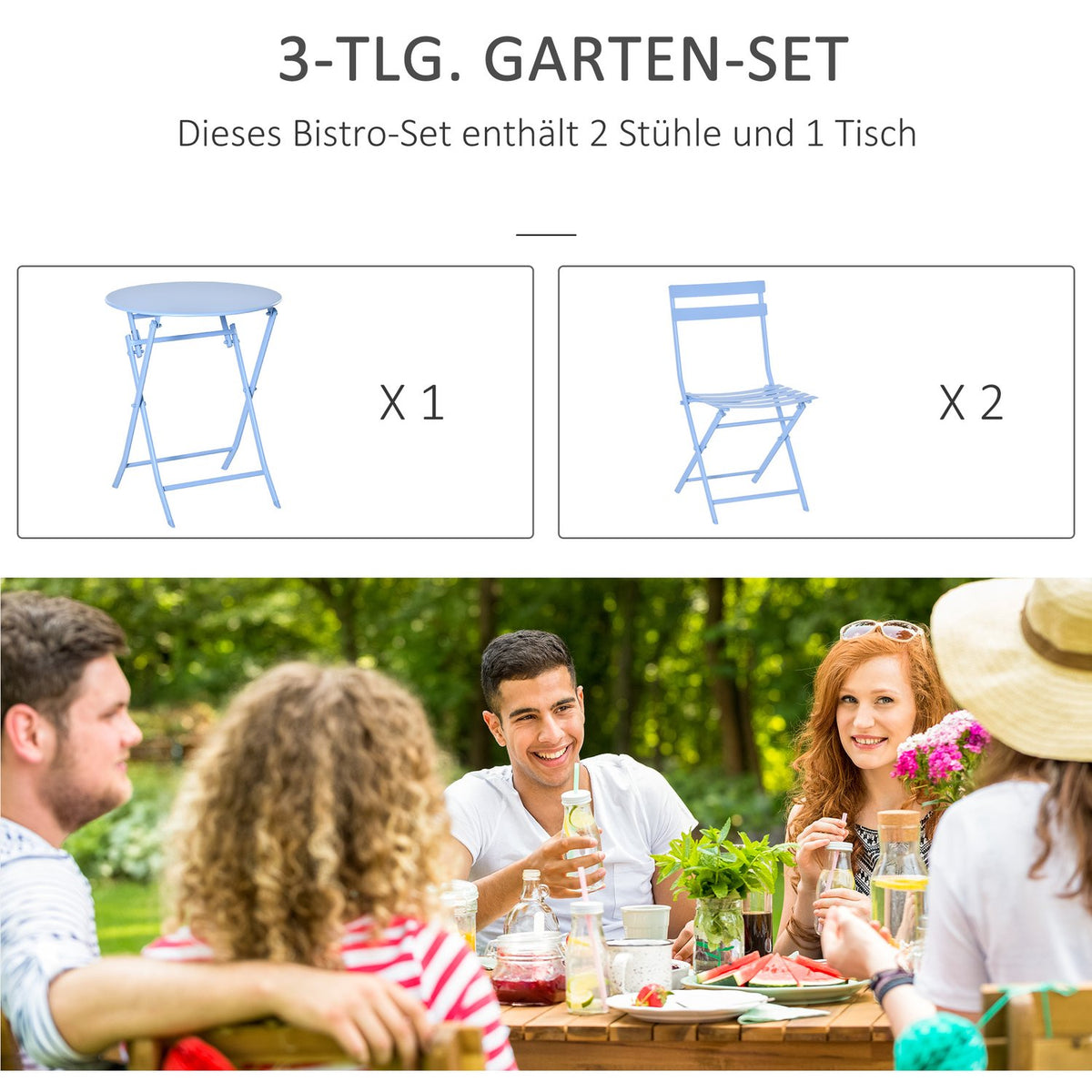 Bistro Set For 2 People Balcony Furniture Set Patio Yard Garden Light Blue