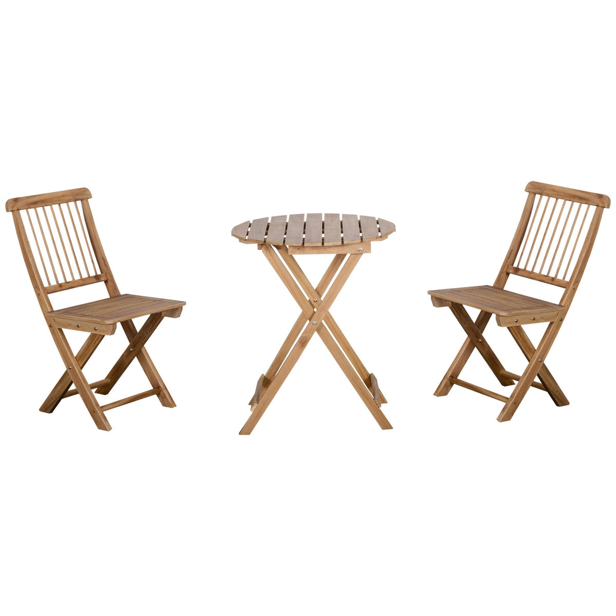 Bistro Set For 2 People, Foldable Wooden Garden Set, Balcony Set, Bistro Table With 2 Chairs, Garden Furniture, Natural