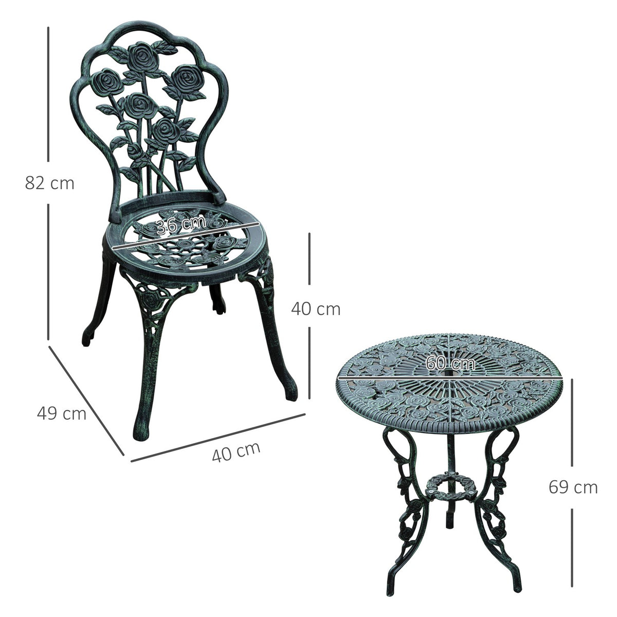 Bistro Set Garden Set Garden Furniture 3-Piece. Balcony Furniture Set Cast Aluminum Antique Green