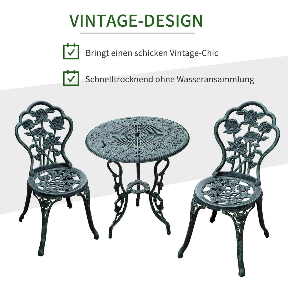 Bistro Set Garden Set Garden Furniture 3-Piece. Balcony Furniture Set Cast Aluminum Antique Green