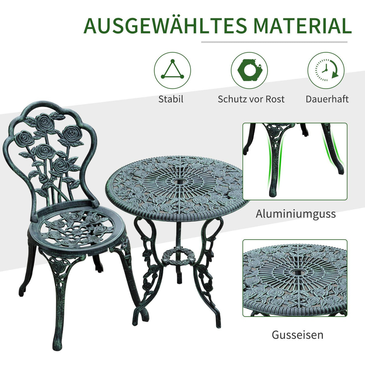 Bistro Set Garden Set Garden Furniture 3-Piece. Balcony Furniture Set Cast Aluminum Antique Green